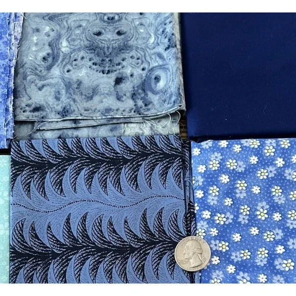 Quilt Craft Fabric Cotton 8 Fat Quarters Blue Turquoise Flowers Abstract Fabrics - Picture 4 of 5